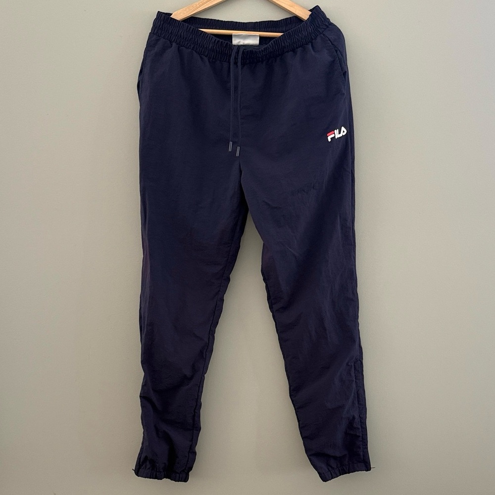 Fila Vintage Men’s Navy Nylon Track Pants - Large
